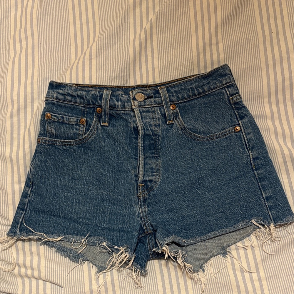 Levi's Blue Frayed Jean Shorts